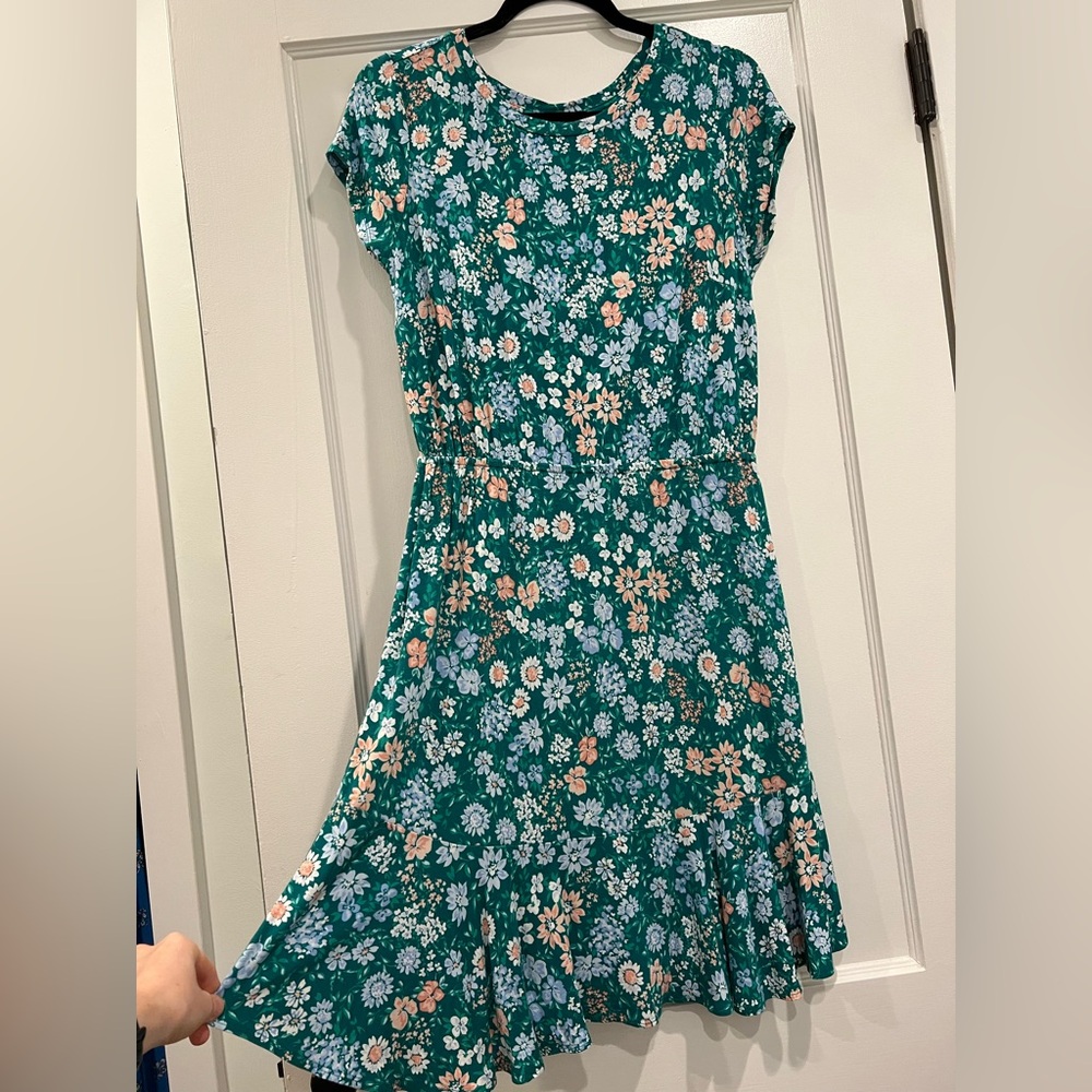 LOFT Green Floral Midi Dress